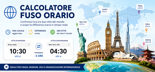 Calcolatore fuso orario online: differenza oraria tra città del mondo